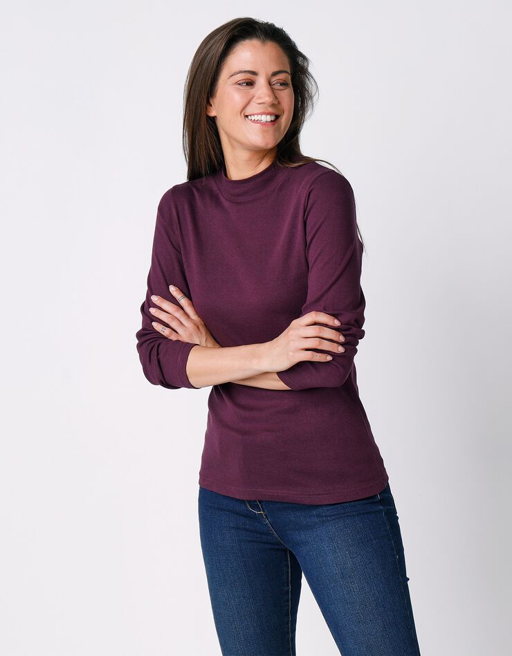 Tee-shirt col montant manches longues (prune) Tee-shirt col montant manches longues (prune)