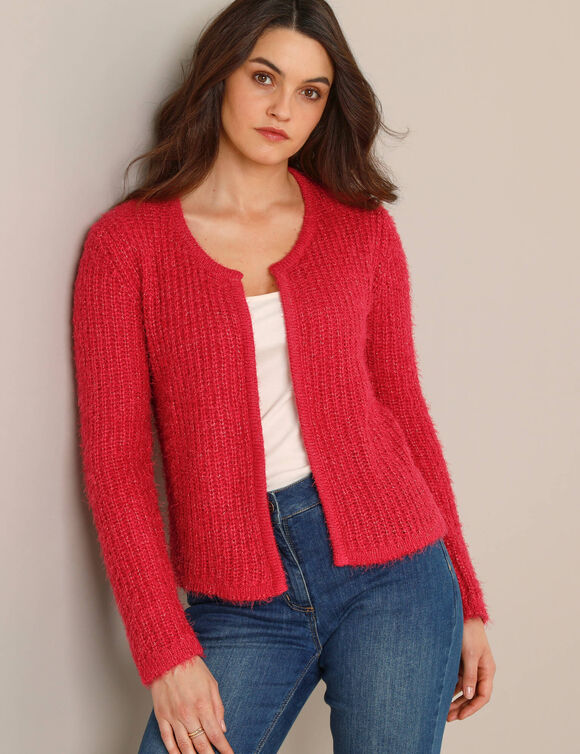 Gilet paletot, maille perl&eacute;e fantaisie (grenade)