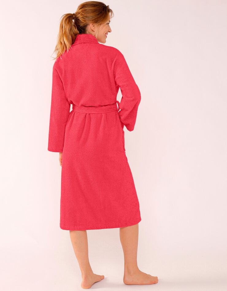 Peignoir mixte adulte éponge bouclette col châle personnalisable (corail) Peignoir mixte adulte éponge bouclette col châle personnalisable (corail)