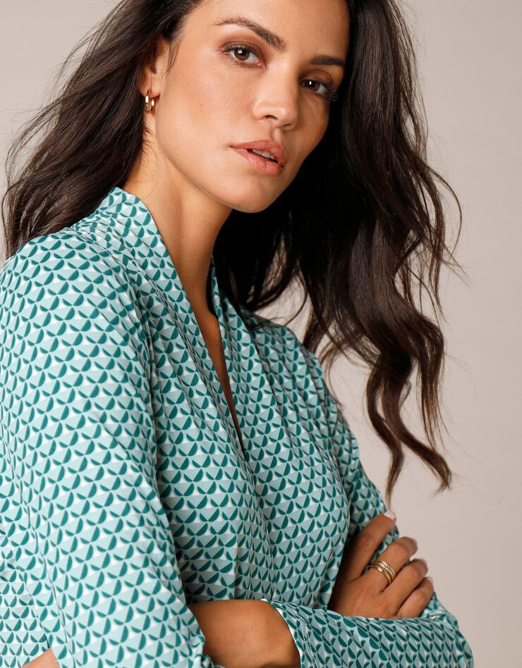 Tee-shirt imprimé évasé maille fluide (émeraude) Tee-shirt imprimé évasé maille fluide (émeraude)