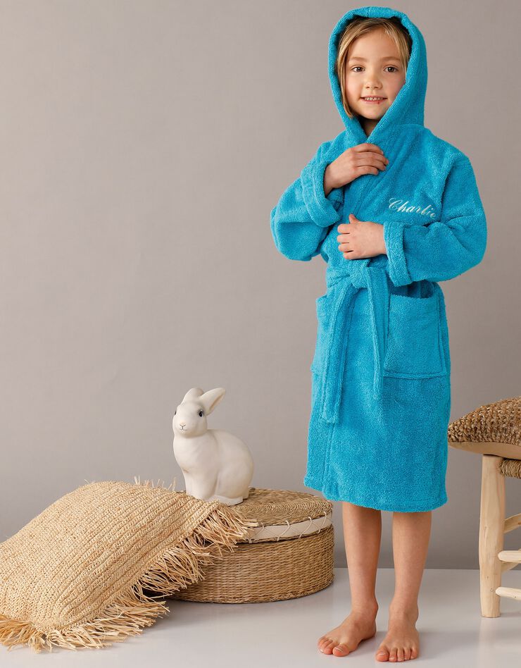 Peignoir enfant éponge à capuche personnalisable  (turquoise)