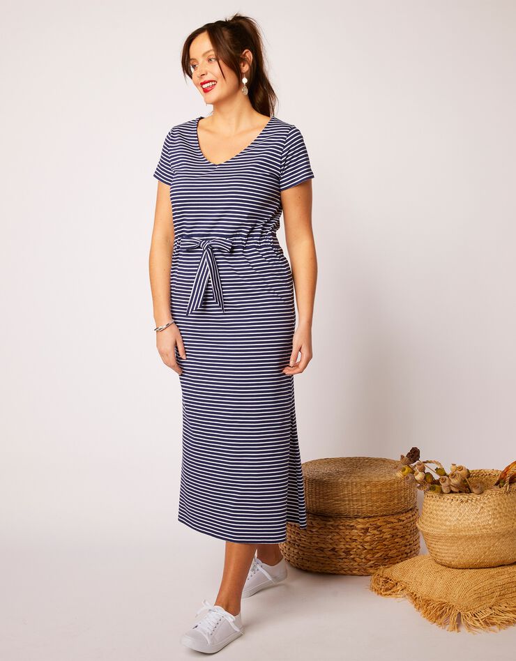 Robe longue marinière manches courtes (marine / blanc) Robe longue marinière manches courtes (marine / blanc)