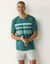 Pyjama short coton rayures placées col rond (vert / gris)