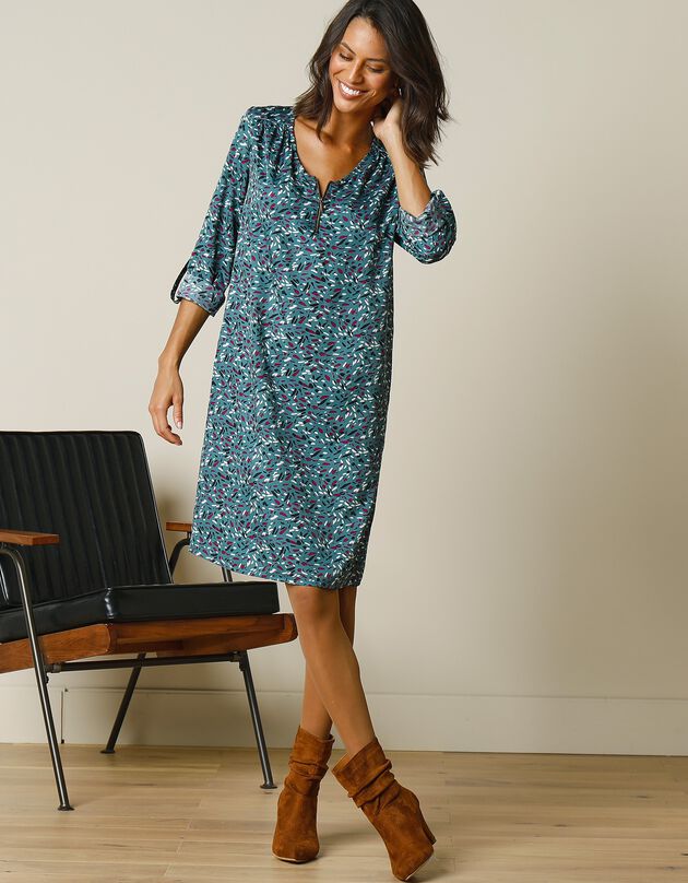 Robe-housse col zippé imprimé minimaliste (vert grisé)