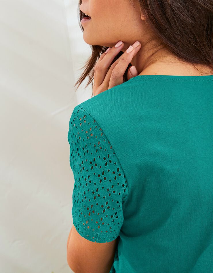 Tee-shirt col V broderie anglaise (vert) Tee-shirt col V broderie anglaise (vert)