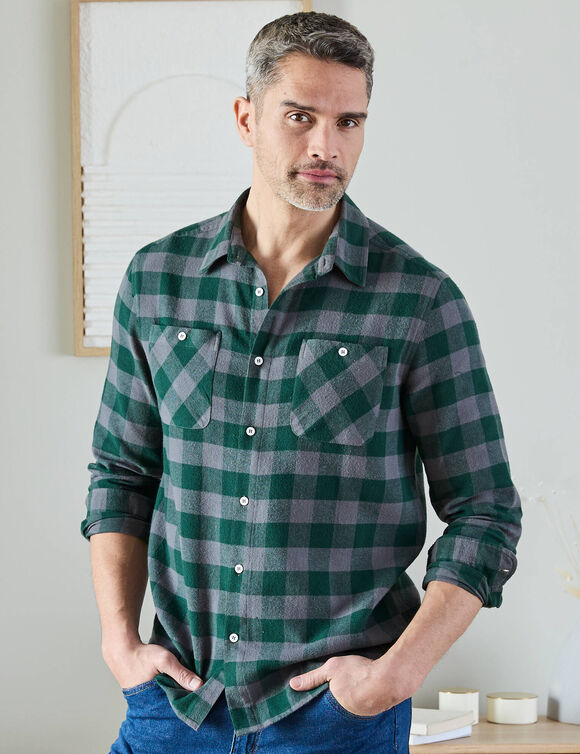 Chemise carreaux &eacute;cossais flanelle (vert / gris)
