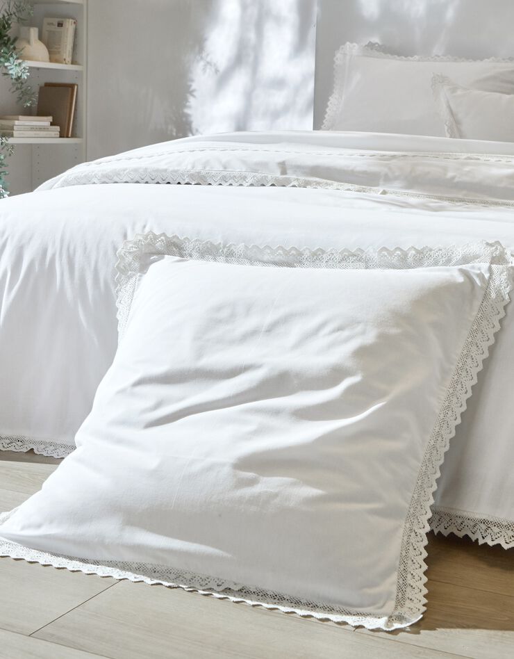 Linge de lit uni dentelle coton (blanc)