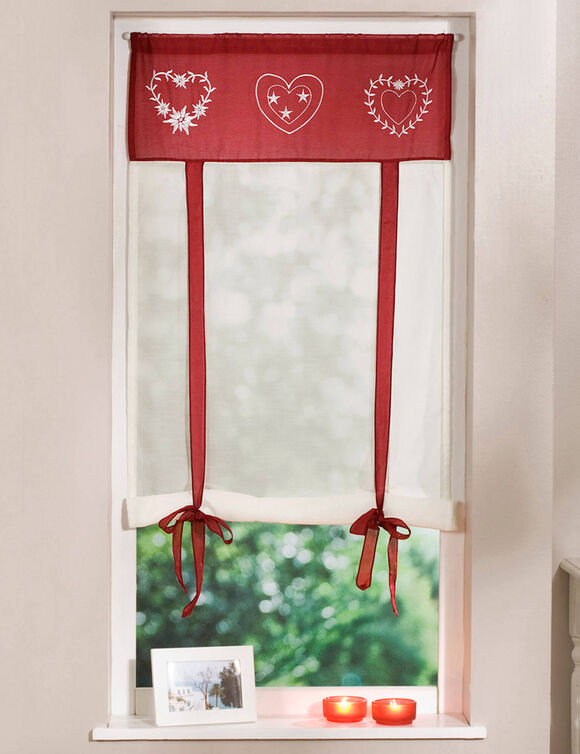 Store broderies motifs coeurs finition passe-tringle (bordeaux / écru)