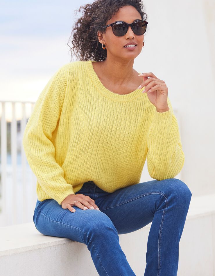 Pull boîte manches longues, maille anglaise (jaune) Pull boîte manches longues, maille anglaise (jaune)