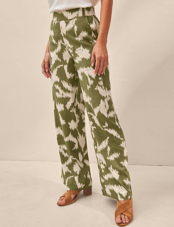Pantalon large, imprim&eacute; (kaki / &eacute;cru)