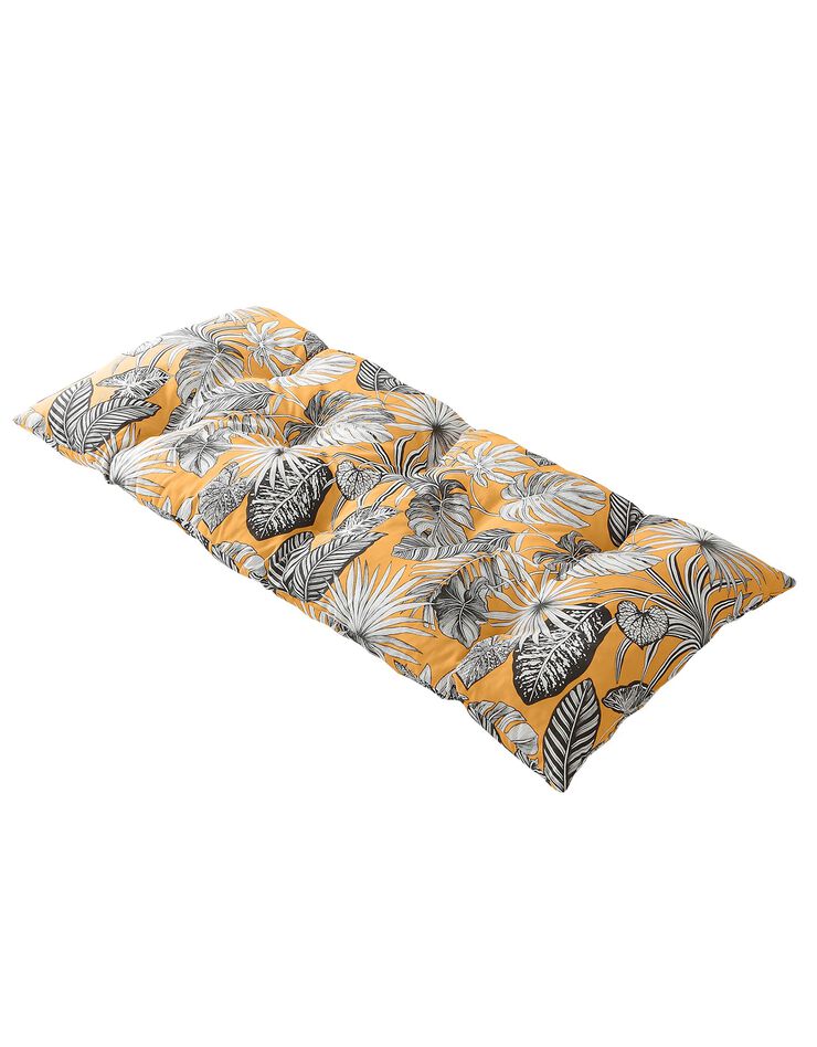 Long coussin déco coton imprimé tropical (jaune)