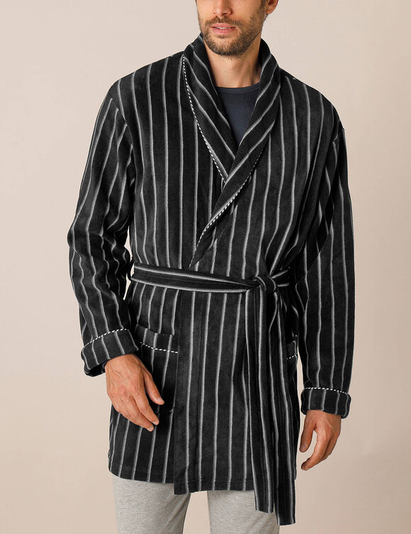 Robe de chambre courte maille polaire (ray&eacute; gris)