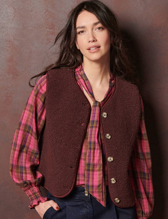 Veste sans manches, maille bouclette (chocolat)
