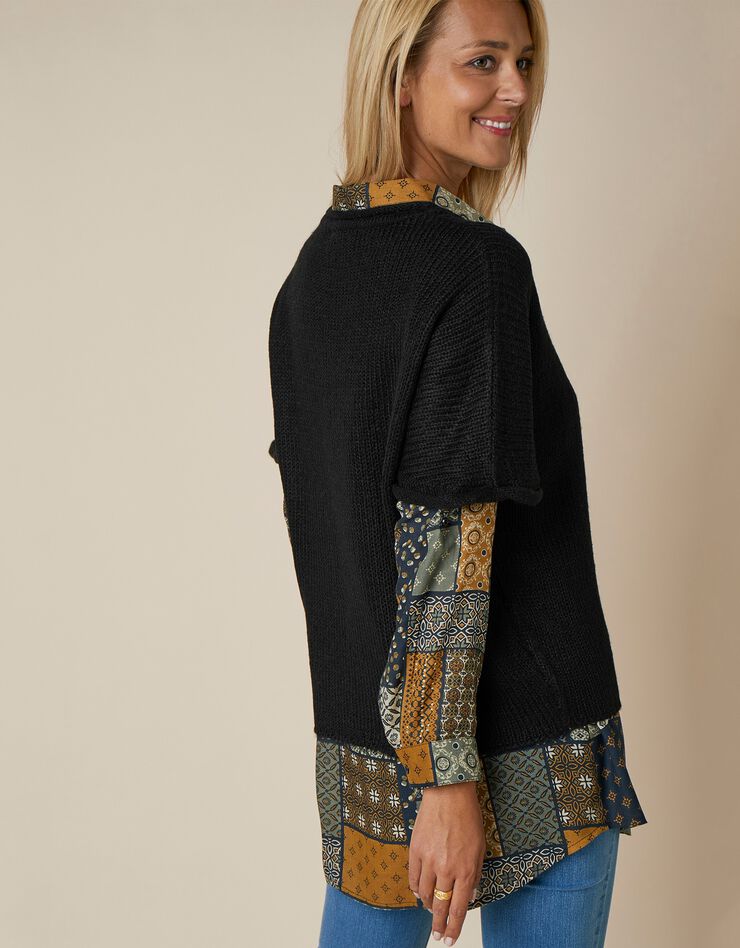 Pull poncho manches coudes (noir)