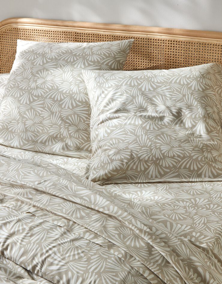 Linge de lit Vick en coton imprimé graphique (beige)