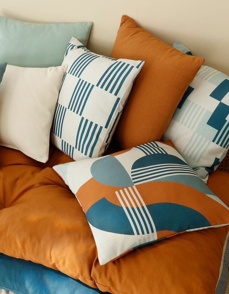Housse de coussin imprimé art déco - lot de 2 (bleu / caramel)