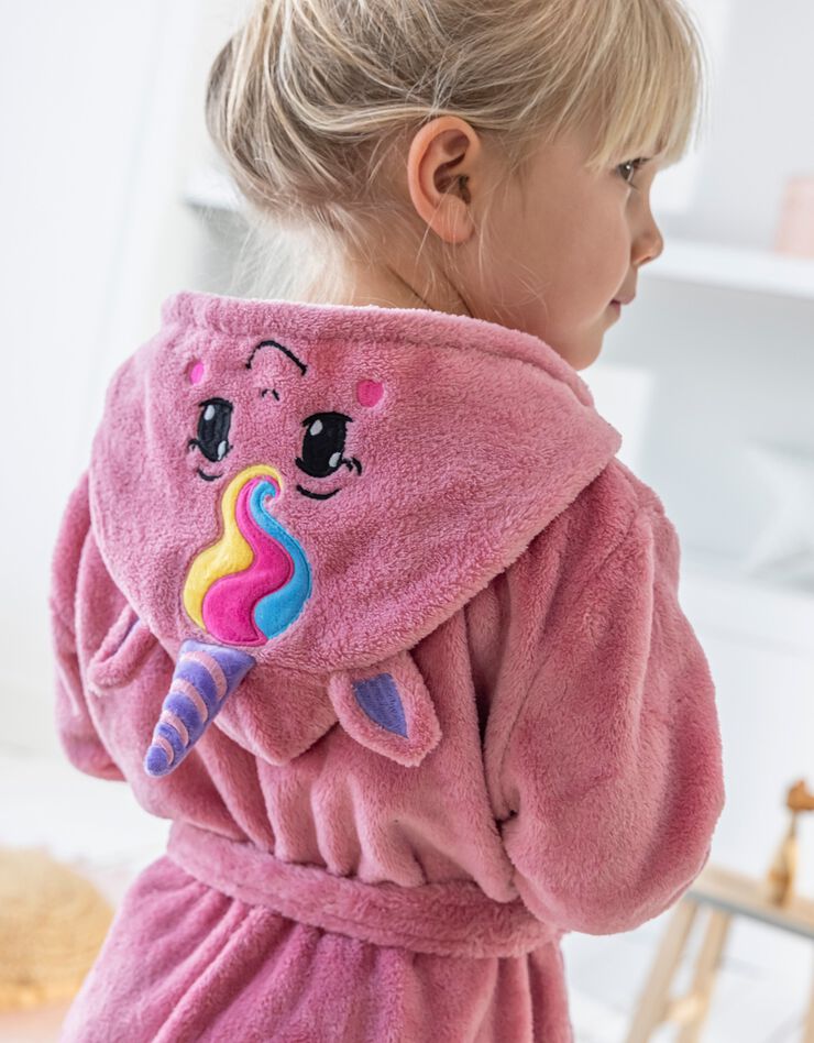 Peignoir de bain enfant licorne à capuche microfibre toute douce (rose)
