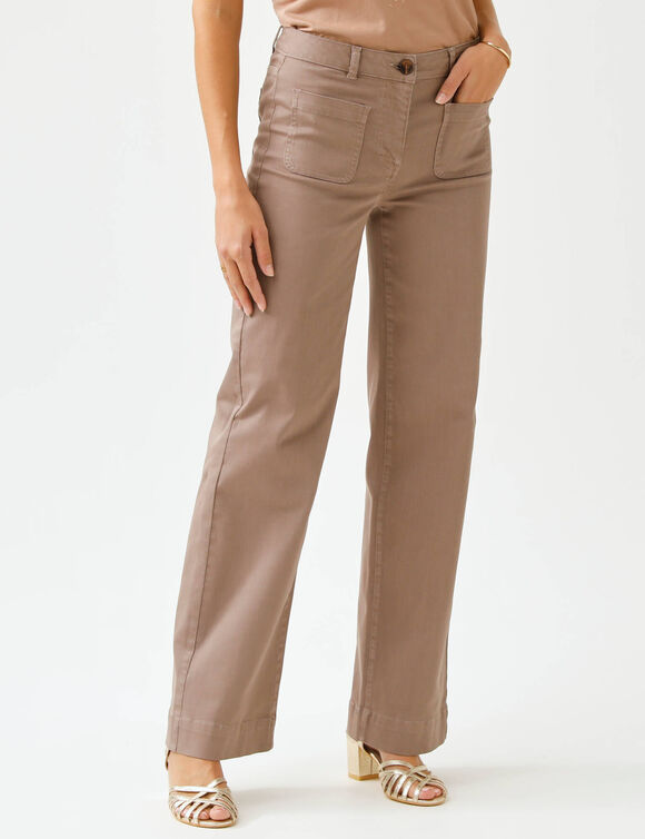 Pantalon twill coupe large taille haute, petite stature (taupe)