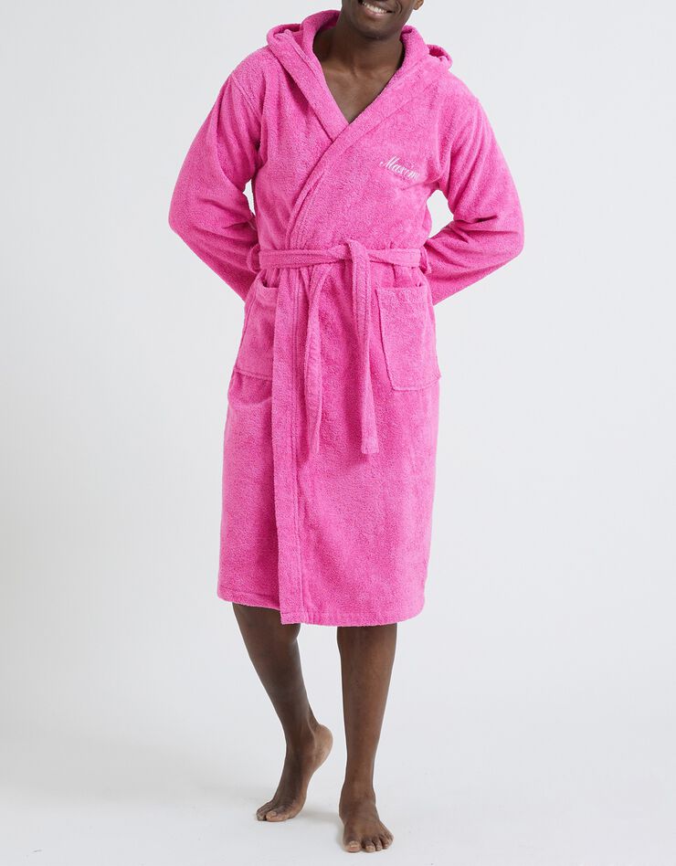 Peignoir mixte adulte col capuche éponge bouclette (fuchsia)