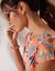 T-shirt imprimé détail boutonné (orange / marine)
