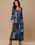 Robe longue imprimé patchwork col V (bleu / vert)