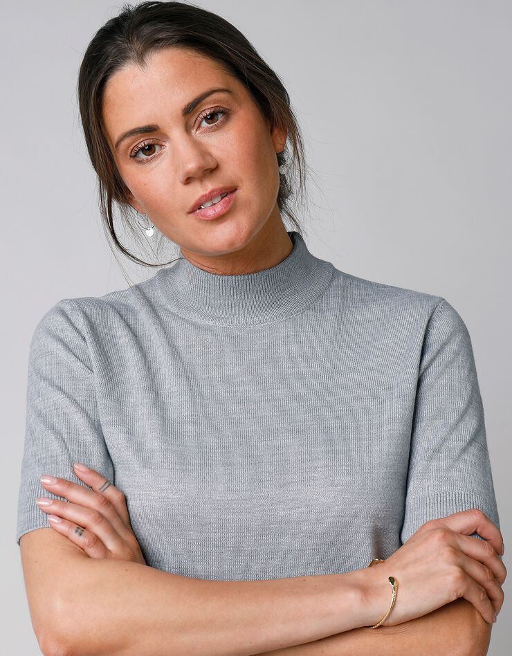 Pull col montant manches courtes toucher cachemire (gris chiné) Pull col montant manches courtes toucher cachemire (gris chiné)