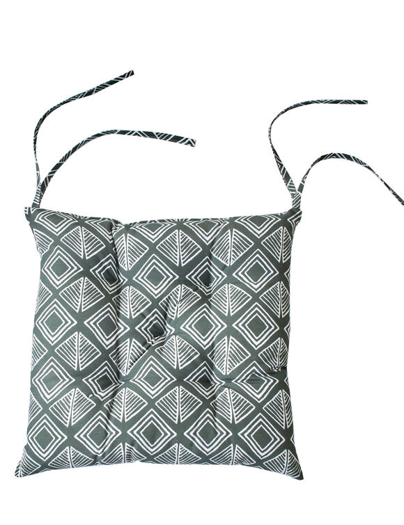 Galette de chaise imprimé géométrique - lot de 2 (kaki / blanc)