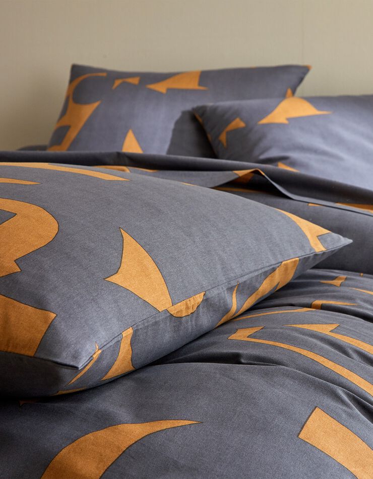 LInge de lit Puzzle en coton imprimé géométrique (caramel)