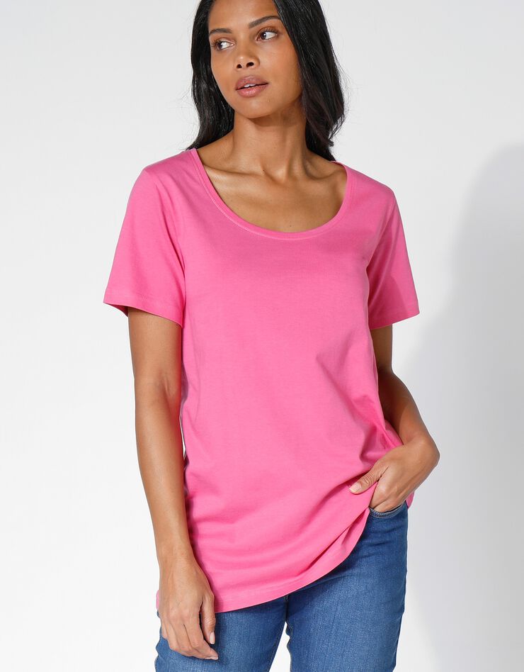 Tee-shirt uni col rond en coton bio(1), éco-responsable (rose) Tee-shirt uni col rond en coton bio(1), éco-responsable (rose)