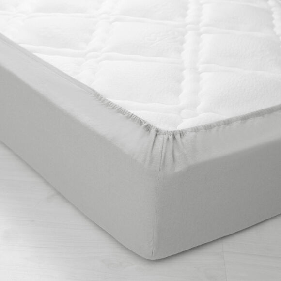 Drap-housse uni flanelle bonnets 32 cm (gris perle)