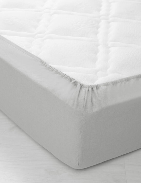 Drap-housse uni flanelle bonnets 32 cm (gris perle)
