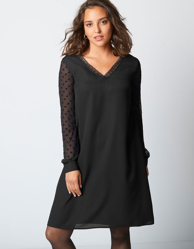 Robe housse manches plumetis (noir)