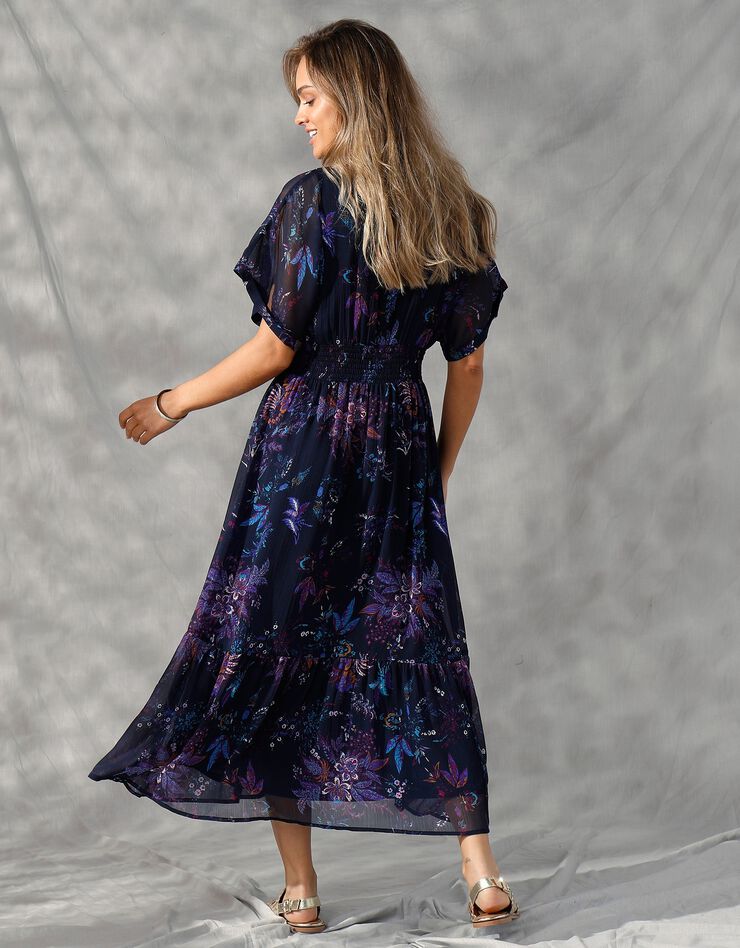 Robe longue en voile imprimé (marine / violine)