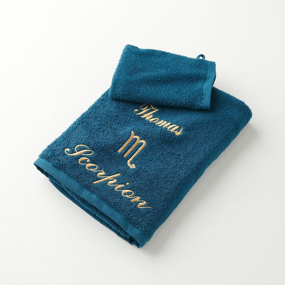 Serviettes de bain brod&eacute;es Scorpion personnalisable - 420g/m2 (bleu paon)