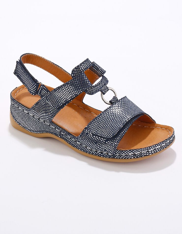 Sandales compensées scratchées à ouverture totale, cuir irisé (bleu) Sandales compensées scratchées à ouverture totale, cuir irisé (bleu)