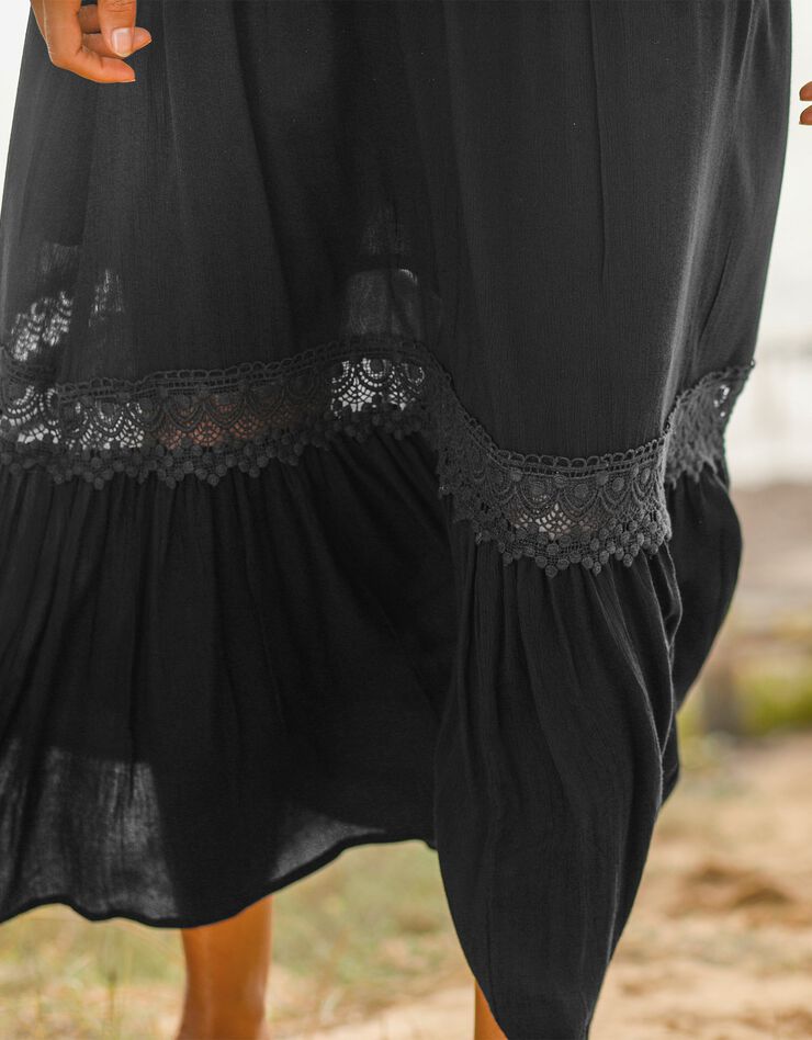 Robe longue volantée macramé (noir) Robe longue volantée macramé (noir)