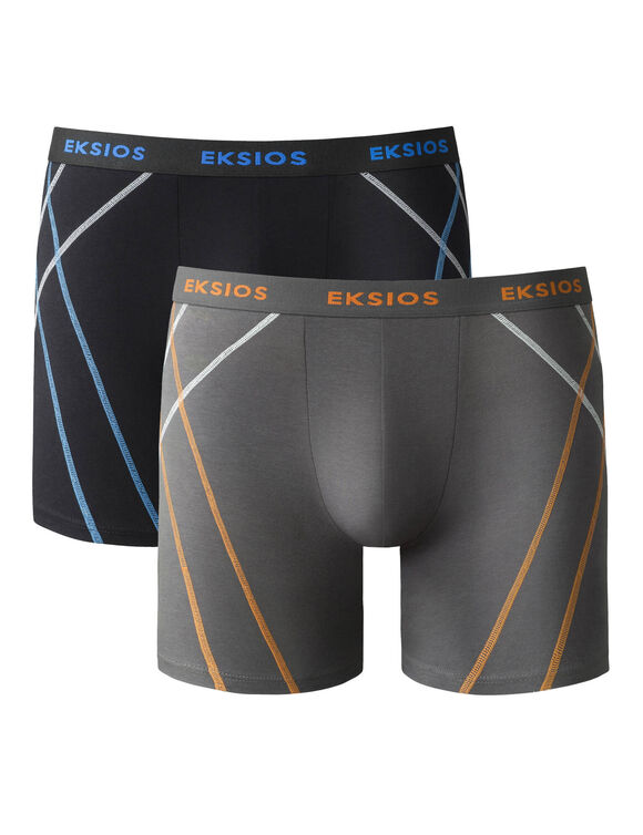 Boxer long &agrave; surpiq&ucirc;res coupe short - lot de 2 (noir + gris)