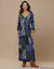 Robe longue imprimé patchwork col V (bleu / vert)