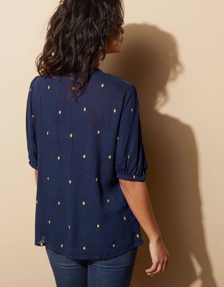 Blouse imprimé doré, crépon (marine / doré) Blouse imprimé doré, crépon (marine / doré)