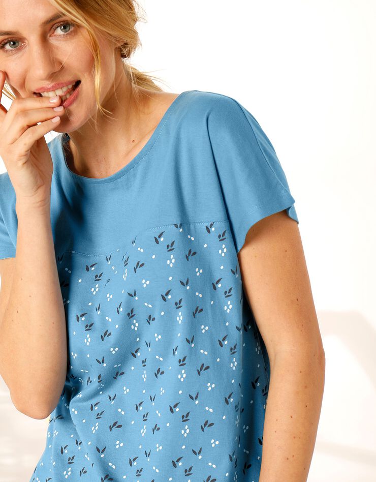 Tee-shirt manches courtes fleuri - éco-responsable (bleu)