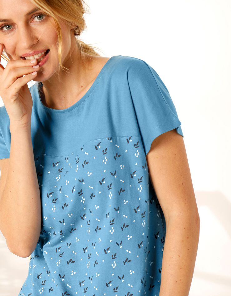Tee-shirt manches courtes fleuri - éco-responsable (bleu) Tee-shirt manches courtes fleuri - éco-responsable (bleu)