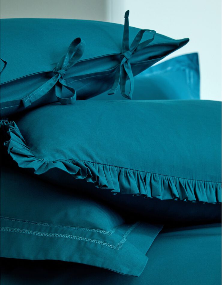 Linge de lit uni percale (bleu paon)
