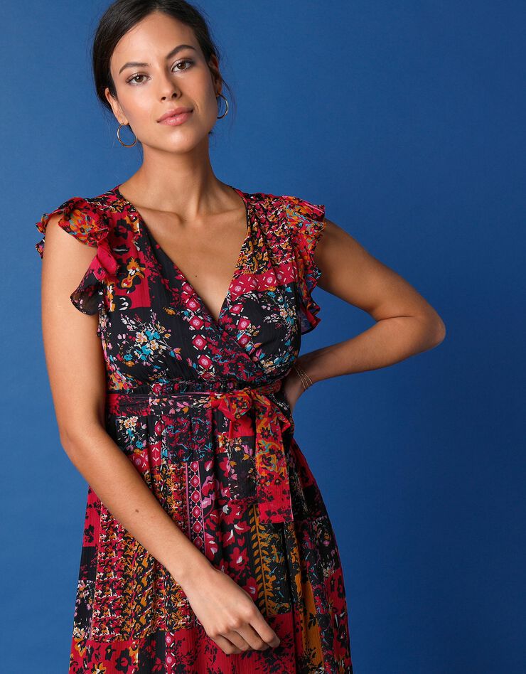 Robe longue imprimée  (noir / rose)