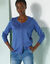 Cardigan boutonné col rond uni (bleu dur)
