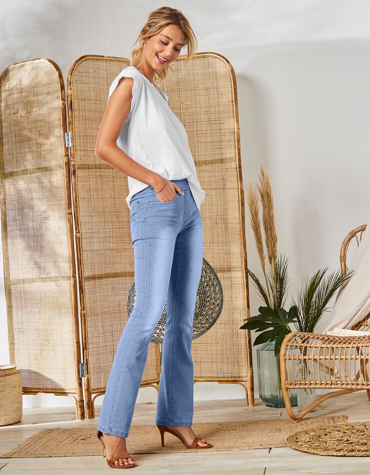 Jean bootcut ultra stretch, maille effet jean, grande stature (bleached)