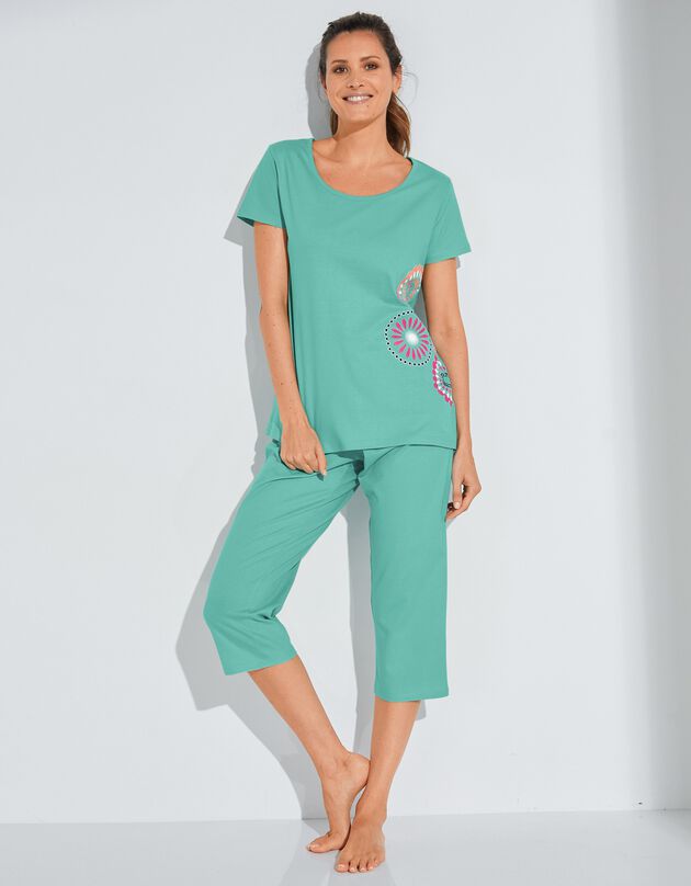 Pyjacourt imprimé rosaces - coton jersey (lagon)