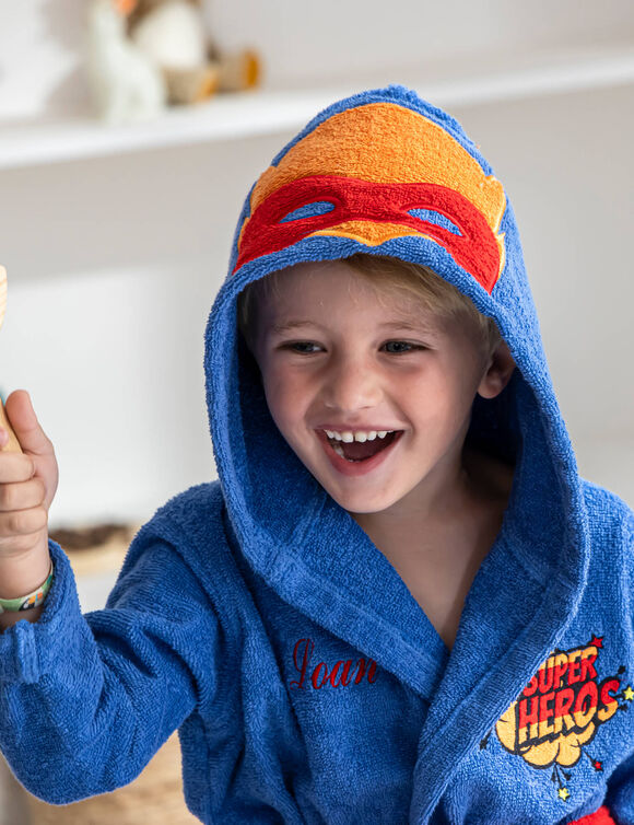 Peignoir de bain enfant personnalisable super-h&eacute;ros &agrave; capuche (bleu dur)
