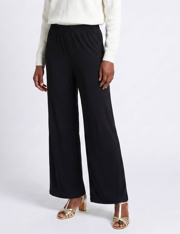 Pantalon large fluide taille &eacute;lastiqu&eacute;e, viscose stretch (noir)