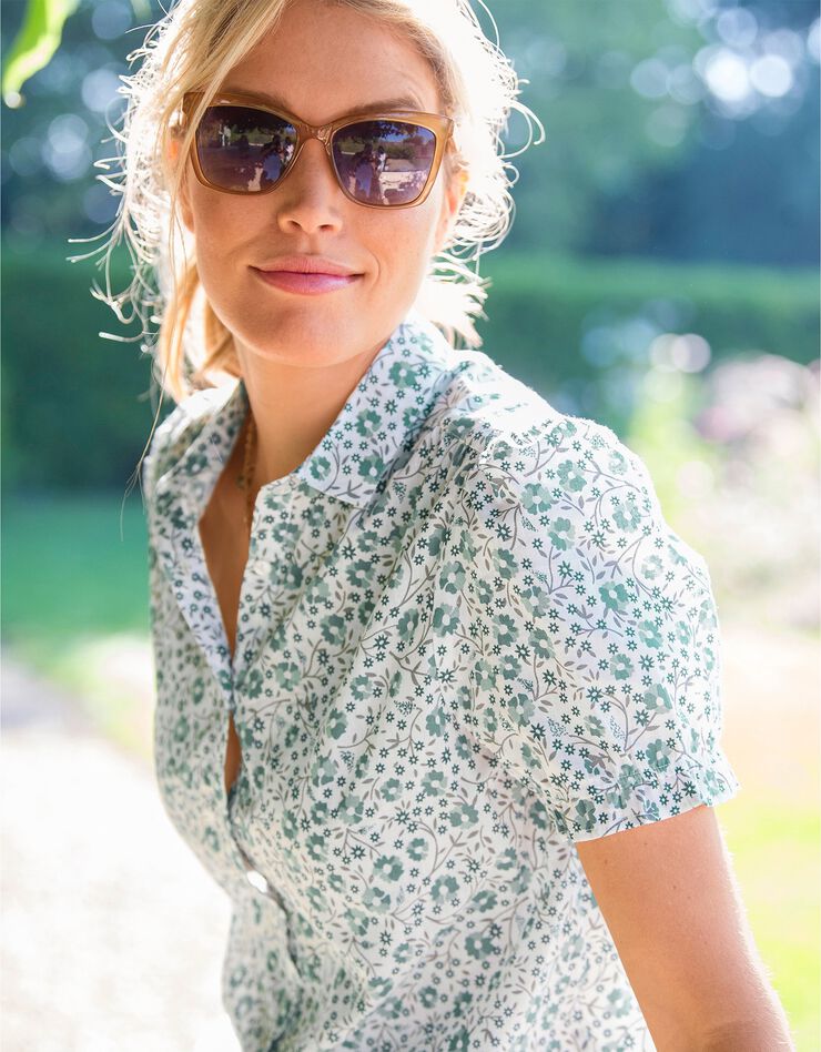 Chemise boutonnée manches courtes imprimée (écru / vert) Chemise boutonnée manches courtes imprimée (écru / vert)