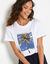 T-shirt col rond imprim&eacute; palmier, volume loose (blanc / indigo)